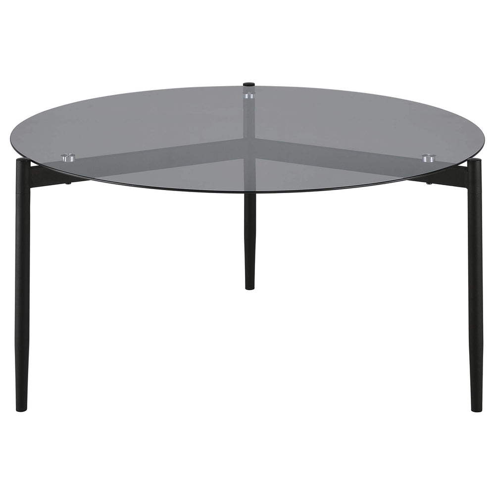 Mesa de centro redonda Rosalie con tapa de cristal ahumado, color gris