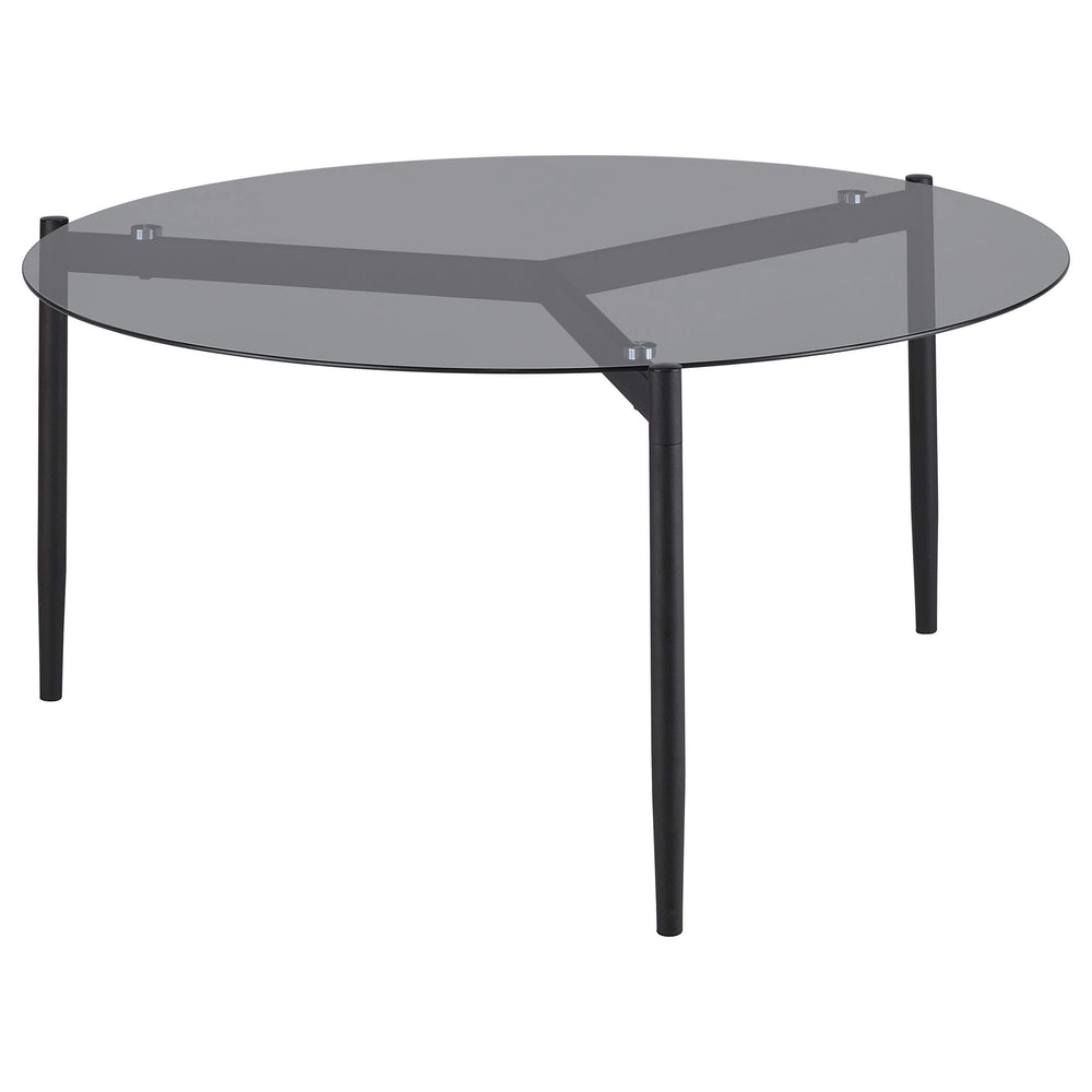 Mesa de centro redonda Rosalie con tapa de cristal ahumado, color gris