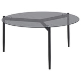Mesa de centro redonda Rosalie con tapa de cristal ahumado, color gris