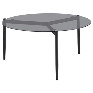 Mesa de centro redonda Rosalie con tapa de cristal ahumado, color gris