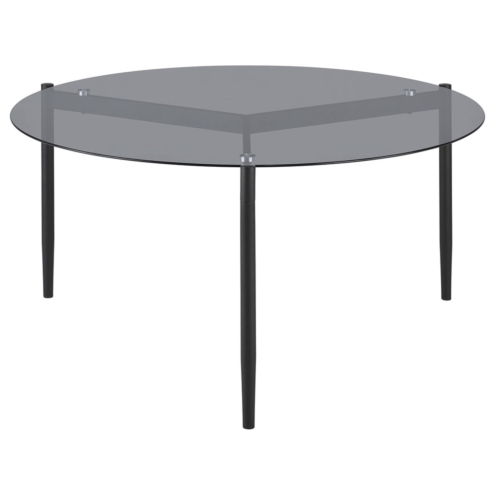 Mesa de centro redonda Rosalie con tapa de cristal ahumado, color gris