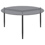 Mesa de centro redonda Rosalie con tapa de cristal ahumado, color gris
