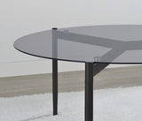 Mesa de centro redonda Rosalie con tapa de cristal ahumado, color gris