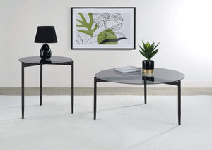 Mesa de centro redonda Rosalie con tapa de cristal ahumado, color gris