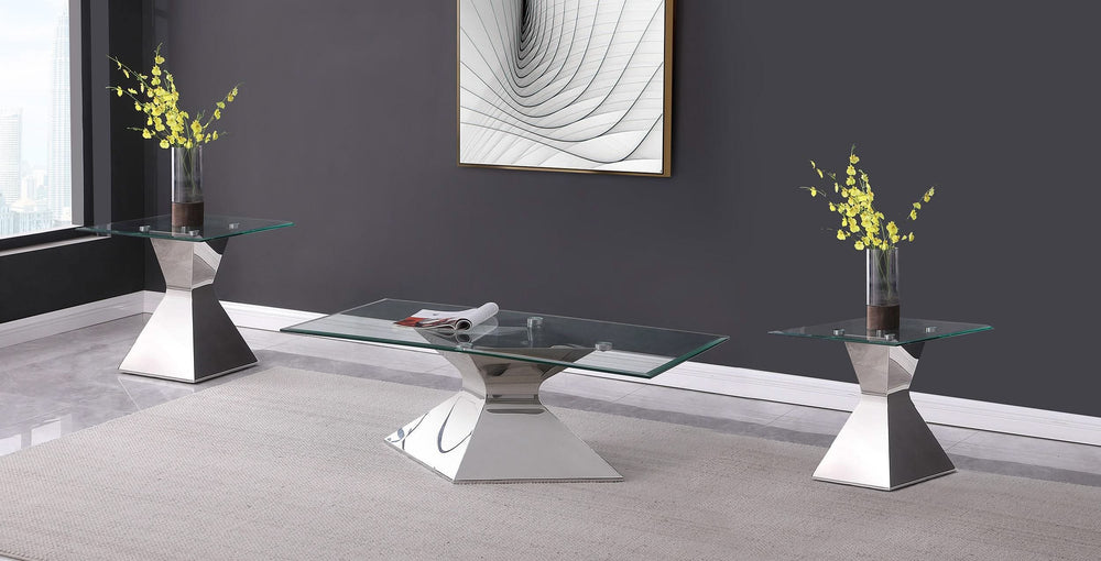 Juego de mesa de centro y auxiliar rectangular Jenny de 3 piezas, cromado