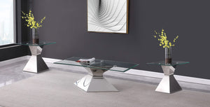 Juego de mesa de centro y auxiliar rectangular Jenny de 3 piezas, cromado