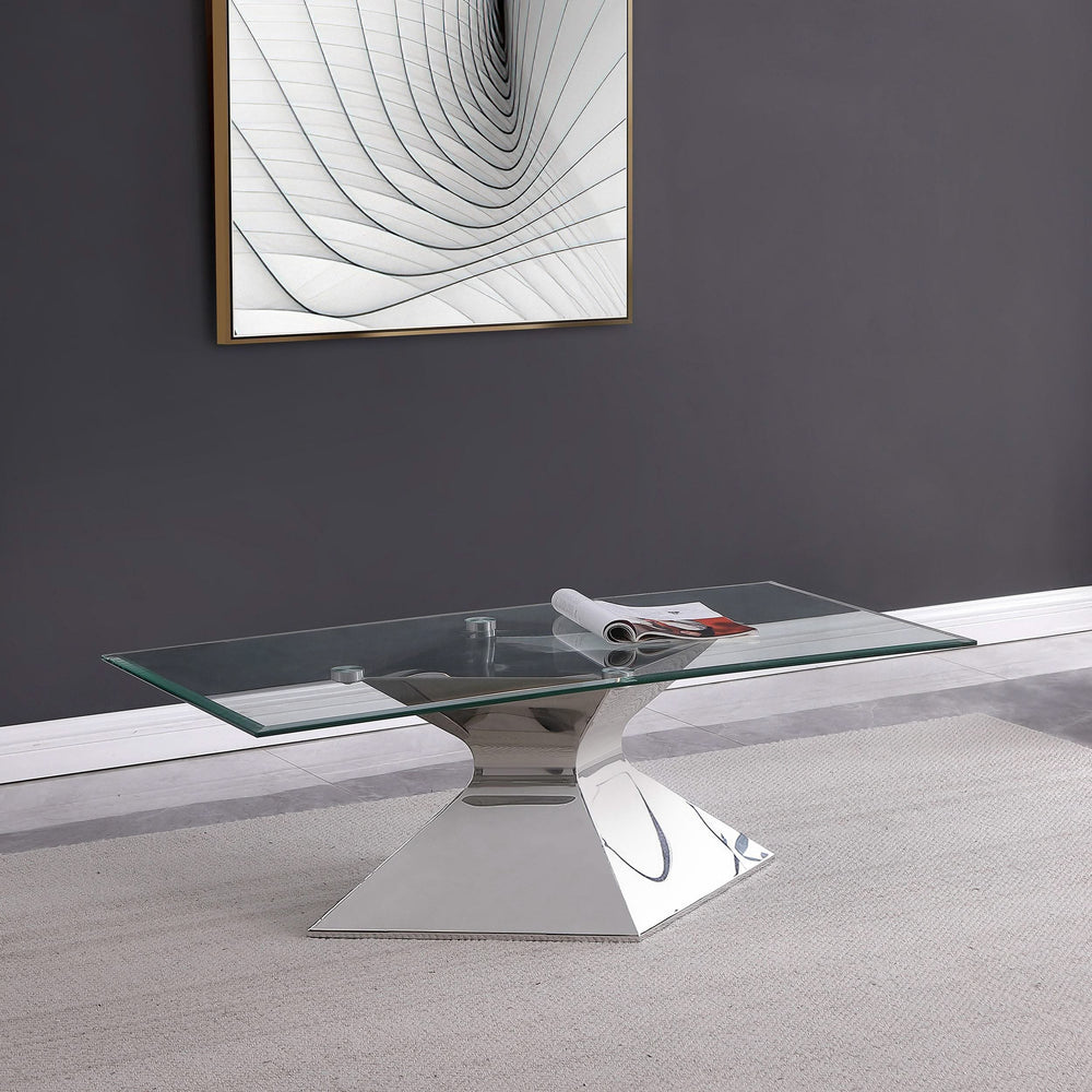 Mesa de centro Jenny Glass Top de acero inoxidable cromada