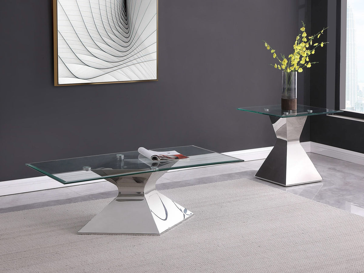Mesa de centro Jenny Glass Top de acero inoxidable cromada