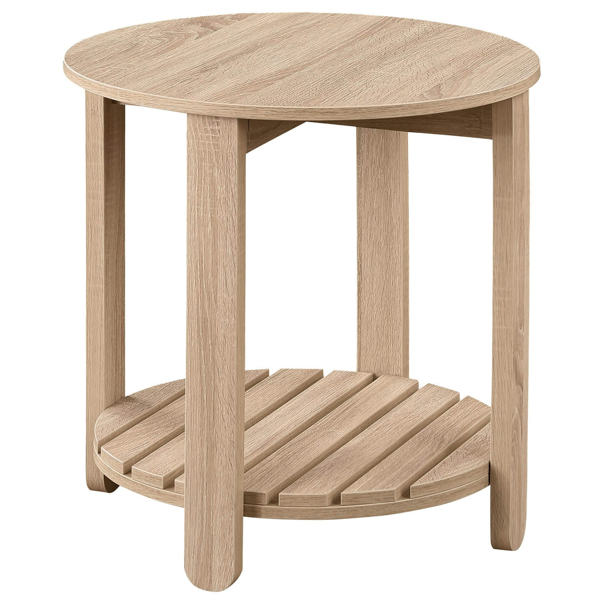 Mesa auxiliar redonda de madera de ingeniería Fowler de 1 estante, color natural