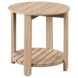 Mesa auxiliar redonda de madera de ingeniería Fowler de 1 estante, color natural