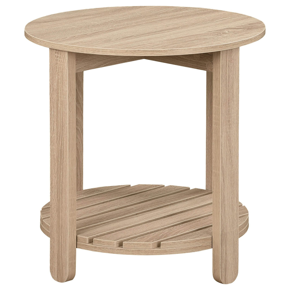 Mesa auxiliar redonda de madera de ingeniería Fowler de 1 estante, color natural