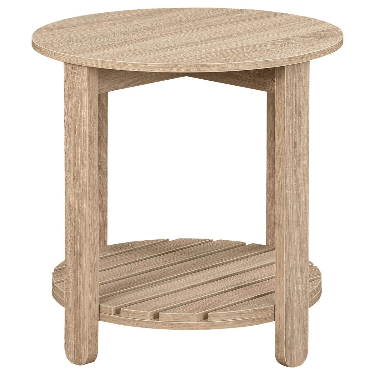 Mesa auxiliar redonda de madera de ingeniería Fowler de 1 estante, color natural