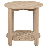 Mesa auxiliar redonda de madera de ingeniería Fowler de 1 estante, color natural