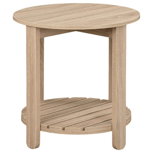 Mesa auxiliar redonda de madera de ingeniería Fowler de 1 estante, color natural