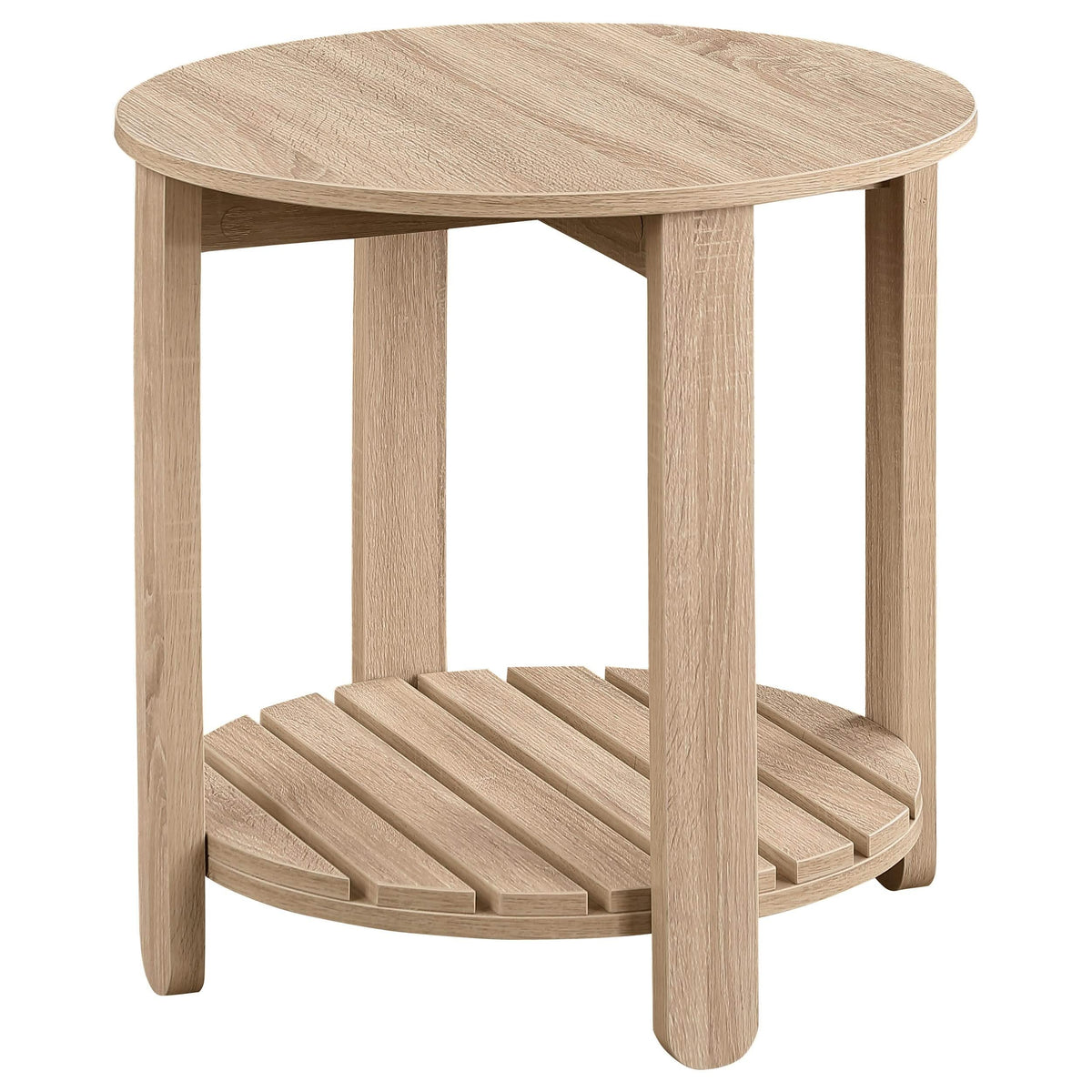 Mesa auxiliar redonda de madera de ingeniería Fowler de 1 estante, color natural