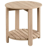 Mesa auxiliar redonda de madera de ingeniería Fowler de 1 estante, color natural