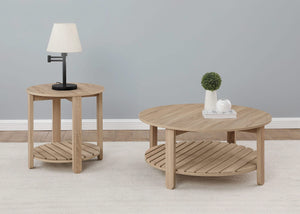 Mesa auxiliar redonda de madera de ingeniería Fowler de 1 estante, color natural