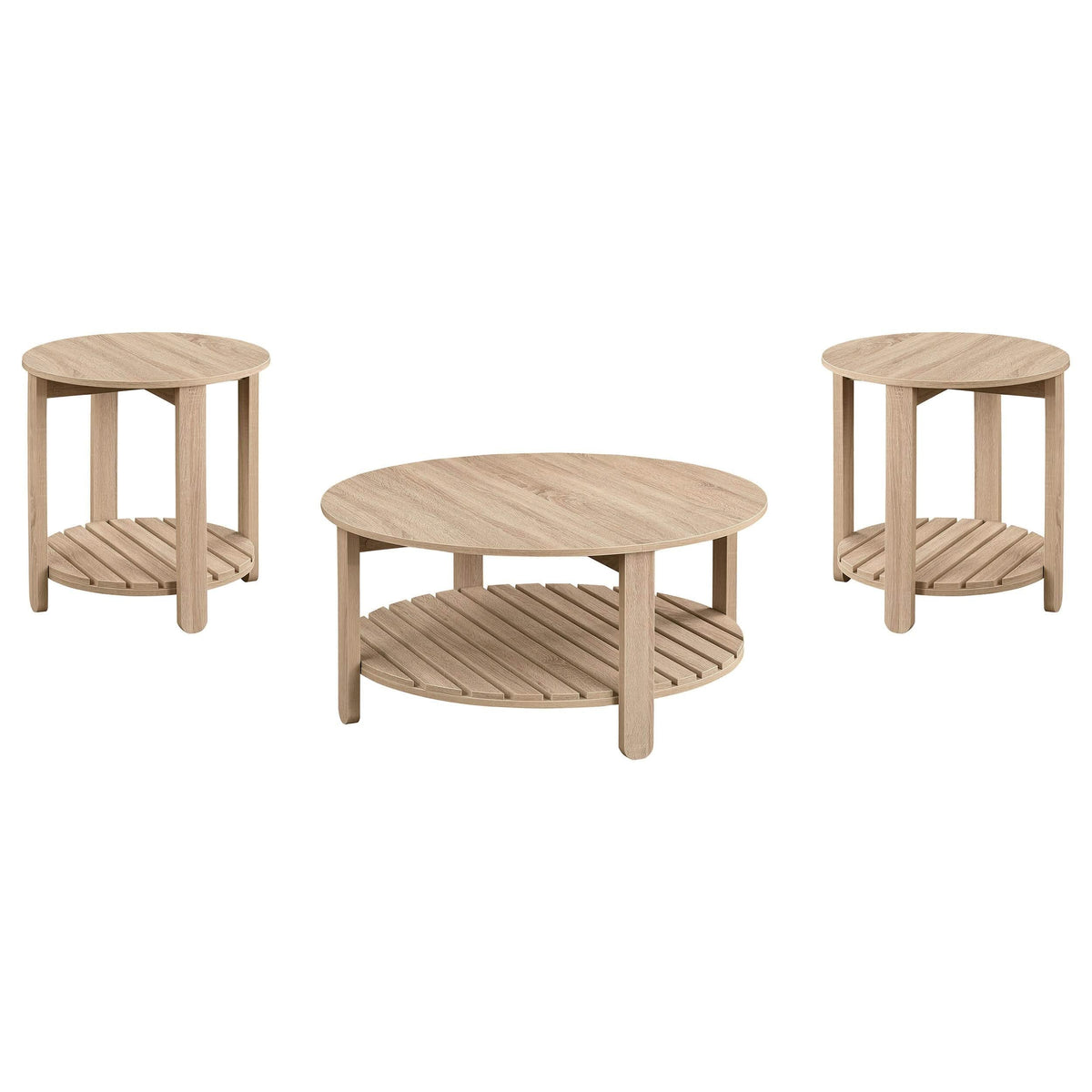 Juego de mesa auxiliar y de centro redonda Fowler de 3 piezas, color natural