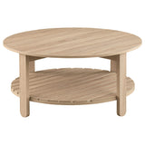 Mesa de centro redonda de madera de ingeniería Fowler de 1 estante, color natural