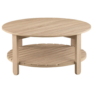 Mesa de centro redonda de madera de ingeniería Fowler de 1 estante, color natural