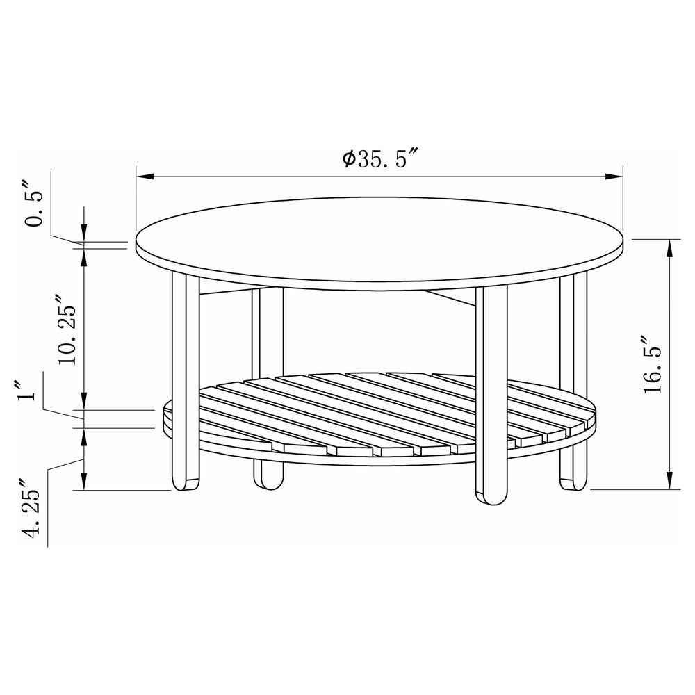 Mesa de centro redonda de madera de ingeniería Fowler de 1 estante, color natural