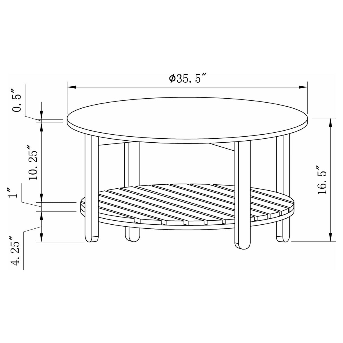 Mesa de centro redonda de madera de ingeniería Fowler de 1 estante, color natural