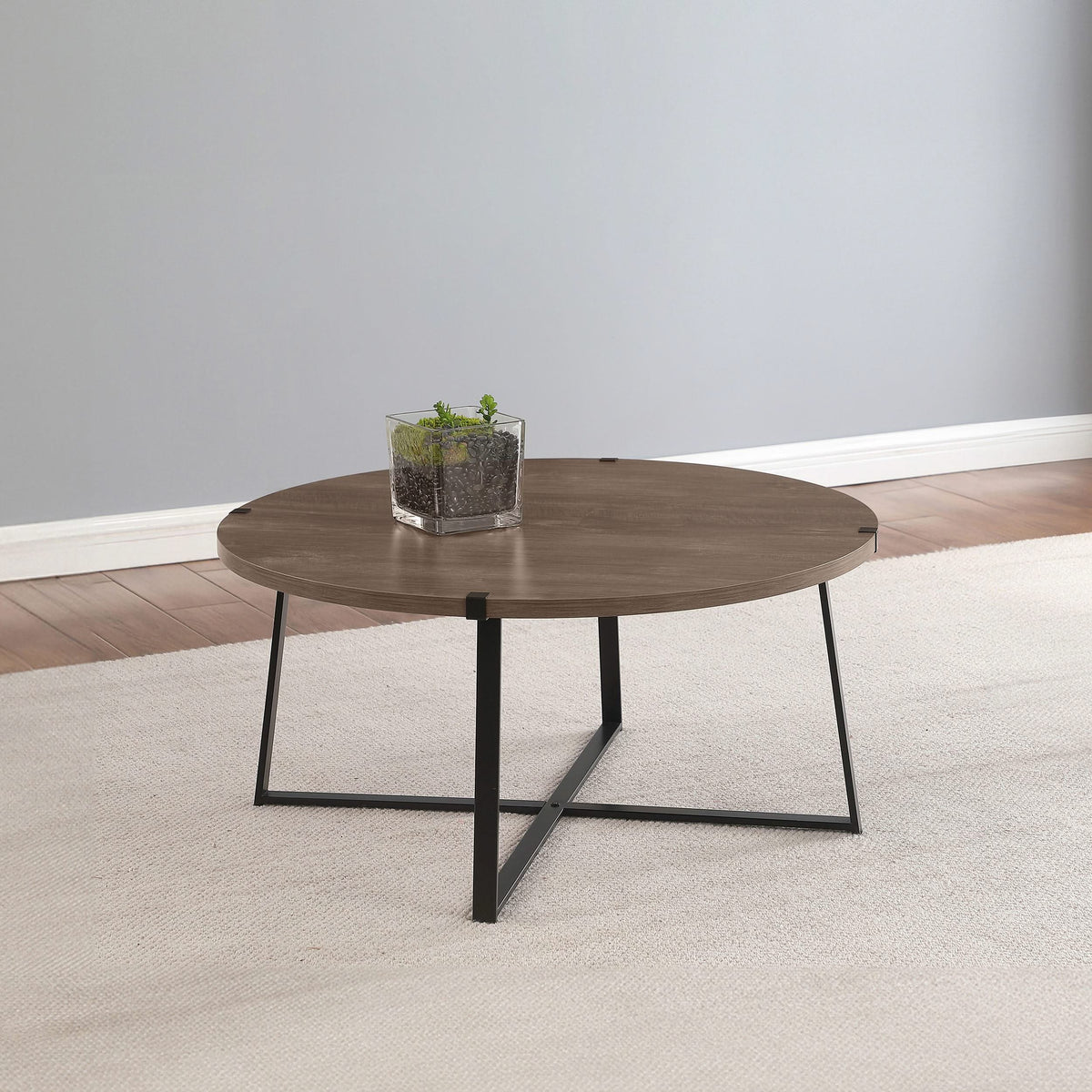 Mesa de centro redonda de madera de ingeniería Marcus marrón claro