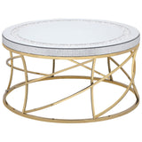 Mesa de centro Elise de acero inoxidable con superficie de espejo redonda, color dorado