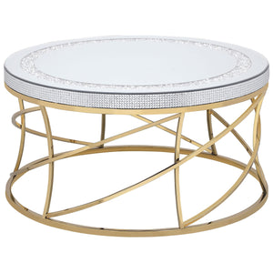 Mesa de centro Elise de acero inoxidable con superficie de espejo redonda, color dorado
