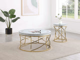 Mesa de centro Elise de acero inoxidable con superficie de espejo redonda, color dorado