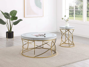 Mesa de centro Elise de acero inoxidable con superficie de espejo redonda, color dorado