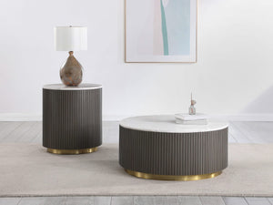 Jason 2-piece Round Marble Coffee and End Table Set White