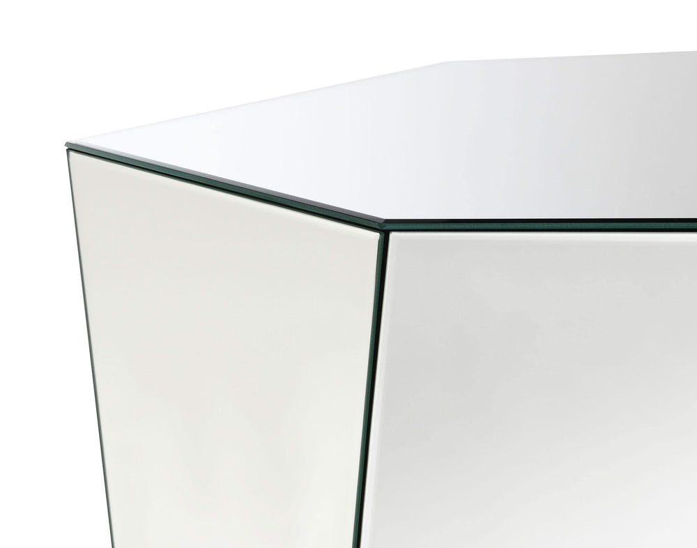 Mesa de centro geométrica abstracta con espejo Capella, color plata