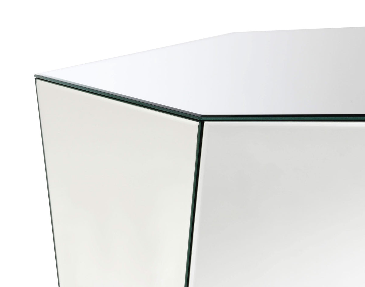 Mesa de centro geométrica abstracta con espejo Capella, color plata