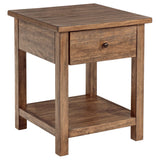Mesa auxiliar de madera Payne con 1 cajón y estante, color marrón envejecido