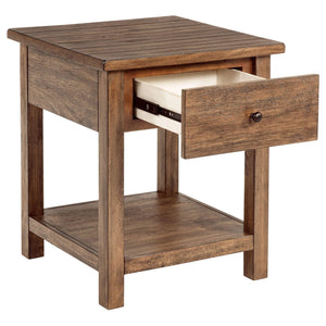 Mesa auxiliar de madera Payne con 1 cajón y estante, color marrón envejecido