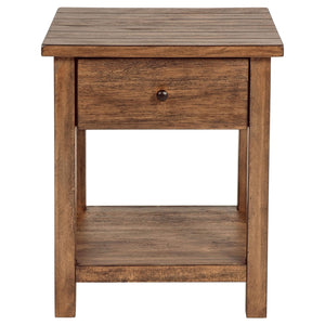 Mesa auxiliar de madera Payne con 1 cajón y estante, color marrón envejecido