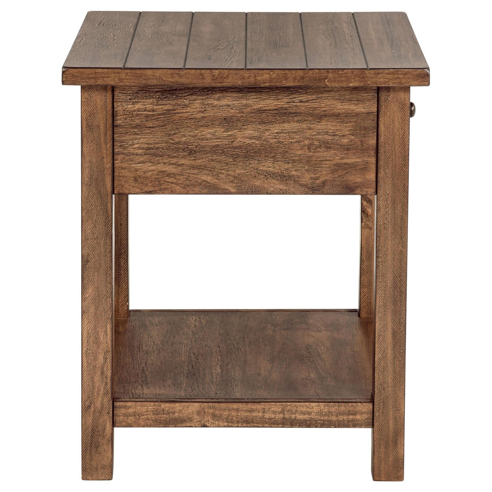 Mesa auxiliar de madera Payne con 1 cajón y estante, color marrón envejecido