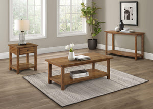Mesa auxiliar de madera Payne con 1 cajón y estante, color marrón envejecido