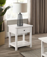 Mesa auxiliar de madera Payne con 1 cajón y estante, color blanco envejecido