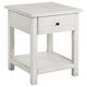 Mesa auxiliar de madera Payne con 1 cajón y estante, color blanco envejecido