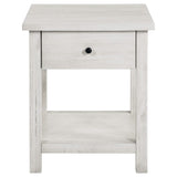 Mesa auxiliar de madera Payne con 1 cajón y estante, color blanco envejecido