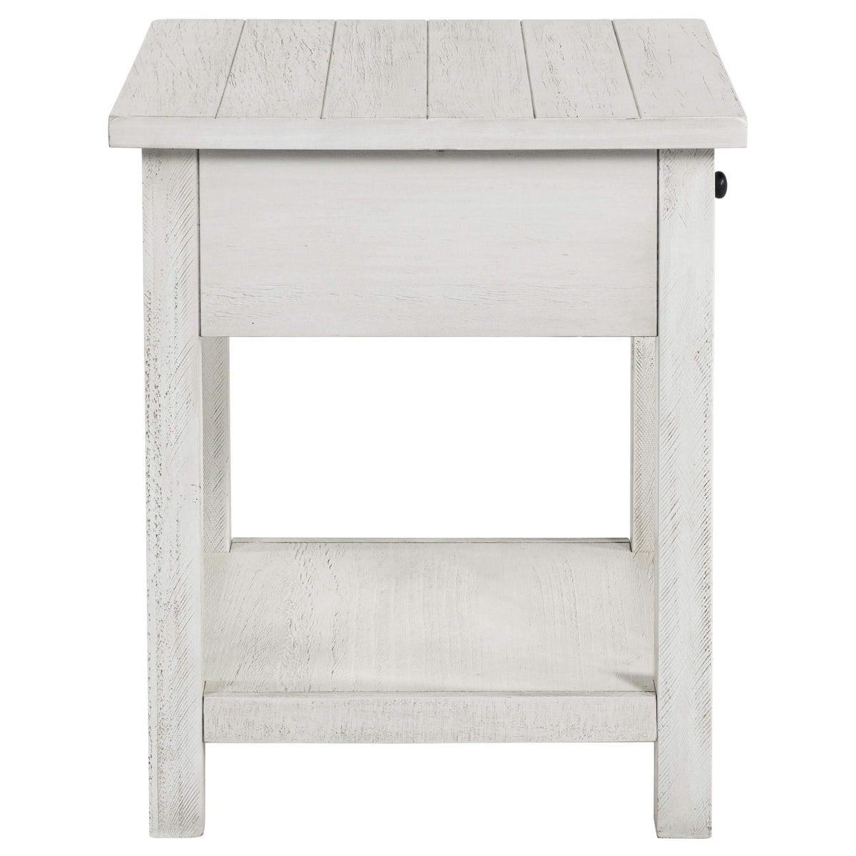 Mesa auxiliar de madera Payne con 1 cajón y estante, color blanco envejecido