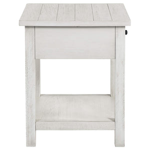 Mesa auxiliar de madera Payne con 1 cajón y estante, color blanco envejecido