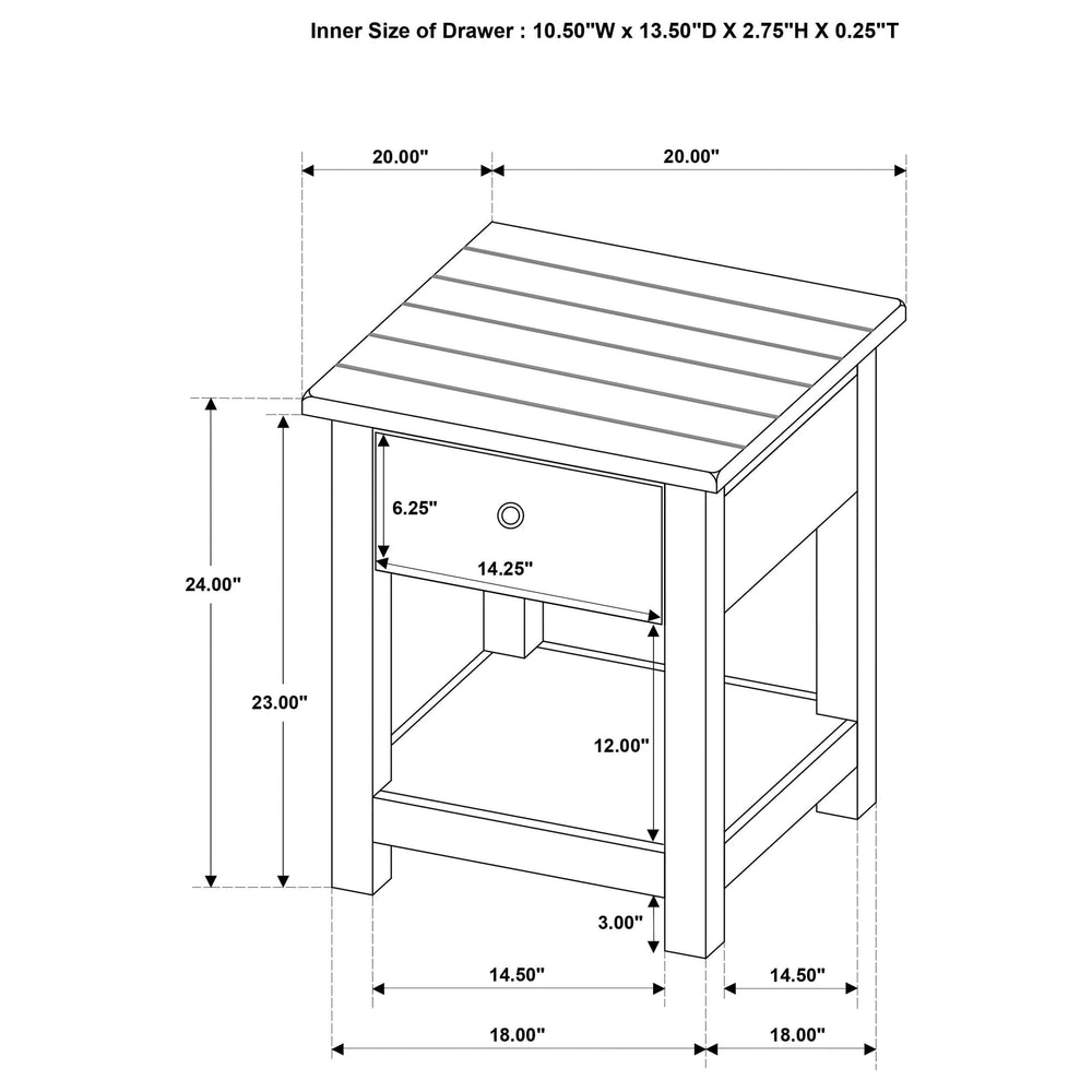 Mesa auxiliar de madera Payne con 1 cajón y estante, color blanco envejecido