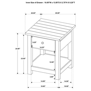 Mesa auxiliar de madera Payne con 1 cajón y estante, color blanco envejecido