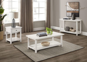 Mesa auxiliar de madera Payne con 1 cajón y estante, color blanco envejecido
