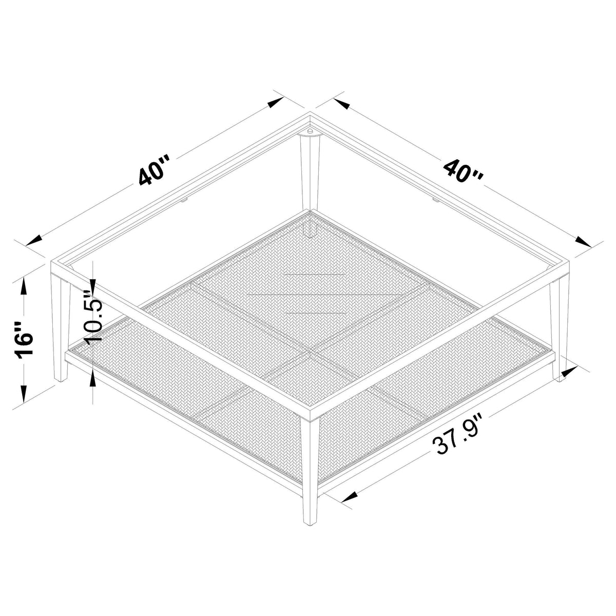 Amherst Glass Top Metal with Cane Shelf Coffee Table Black