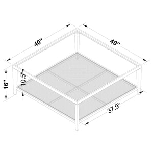 Amherst Glass Top Metal with Cane Shelf Coffee Table Black