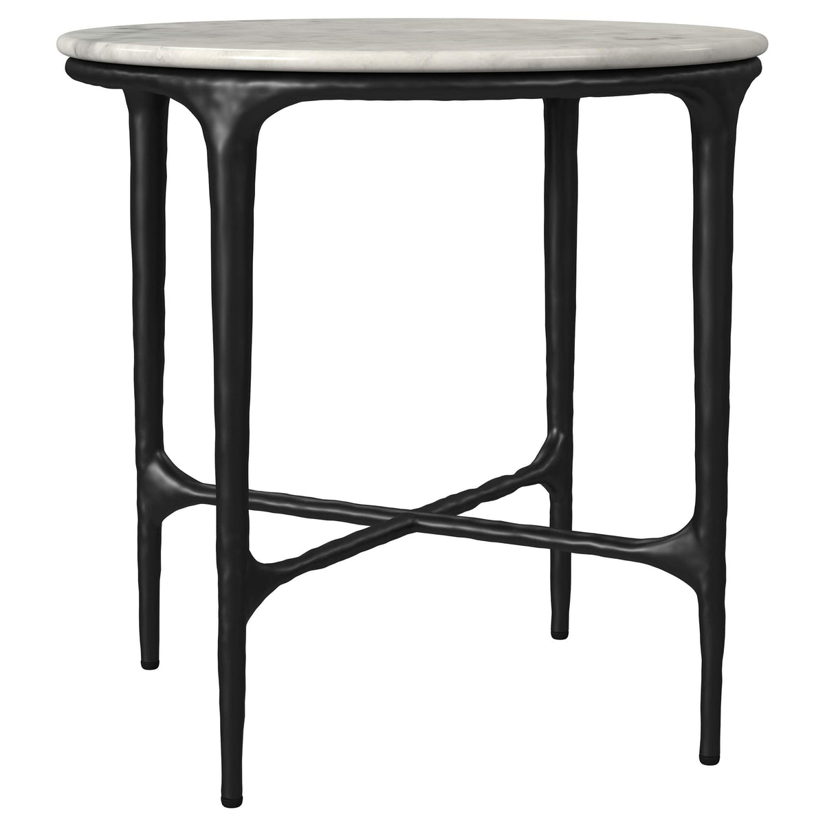 Mesa auxiliar redonda de metal con tapa de mármol auténtico Hermas, color blanco